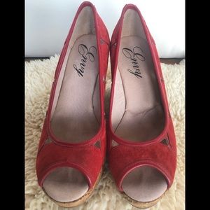 red envy platform peep open toe pump wedges
